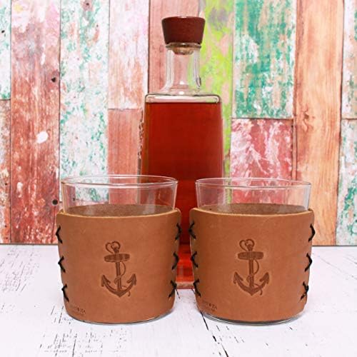 Oowee Products | Чаши за хайбола в кожена обертке Anchor | Комплект в кутия | В комплект две чаши по 13 грама | Естествена кожа | Произведено в САЩ