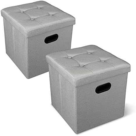 Табуретка-куб за съхранение на Acehome, Малка Табуретка с ракла за съхранение, Сгъване на Квадратен Табуретка за съхранение на Тавата, Табуретка-куб за съхранение с Дръжки, Мека Седалка За Поставка за крака копчета