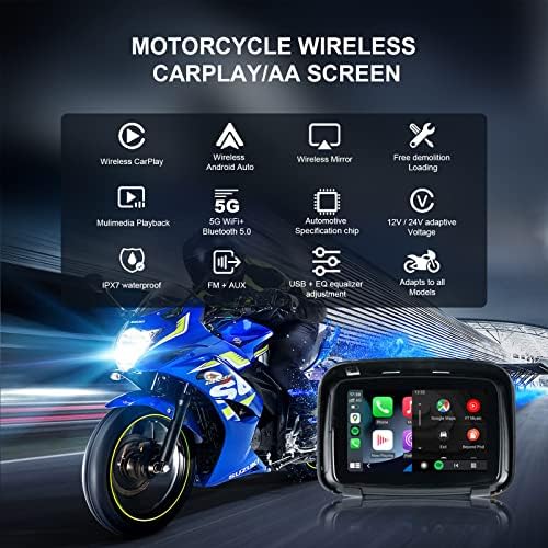 EZoneTronics Мотоциклетное GPS навигационно устройство с wi-fi CarPlay и Android Auto, преносим 5-инчов Сензорен екран е IPX7 Водоустойчив, Поддръжка на Огледално-рефлексен връзка/ Bluetooth/FM/Siri/GPS/Google