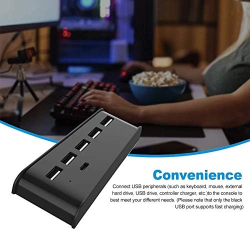 JJWC 5-Портов за Високоскоростен Адаптер-Сплитер Игрова конзола USB Хъб, богат на функции за игралната конзола PS5 Поставка за Зареждане Светлинен индикатор (Цвят: бял)