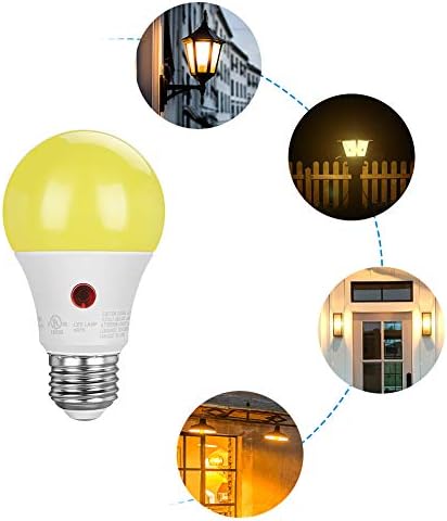 DEWENWILS 4 набор от led лампи за улицата, Сензор от здрач до зори, жълти крушки A19, 9 W (еквивалент на 60 W), 600ЛМ, кехлибарена светлина 2000 До средната Вита база E26, led лампа за сигурност за верандата, от списъка